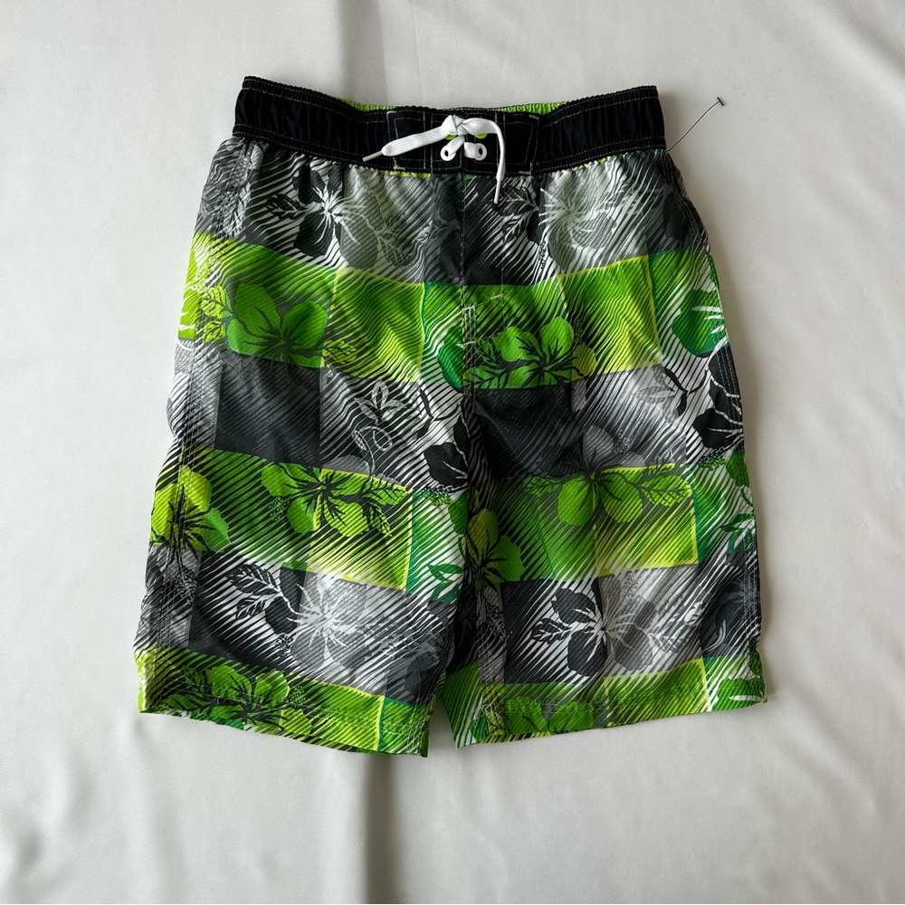 Boys Floral Green and Black Swim Shorts